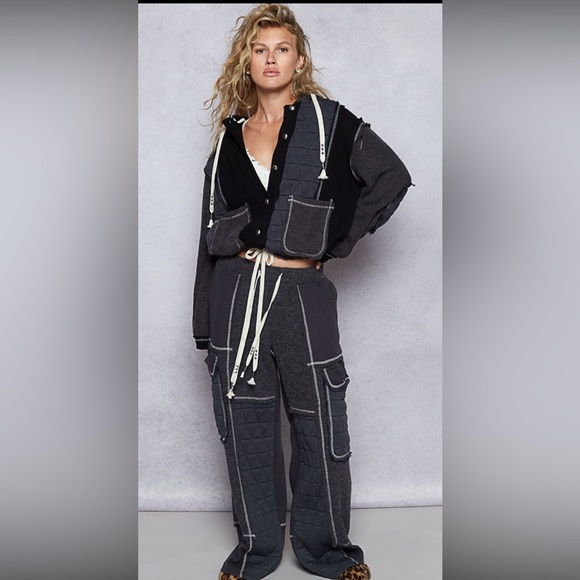 POL Black and Gray designed in relaxed for Women's Pants in rib with quilted - Picture 4 of 5